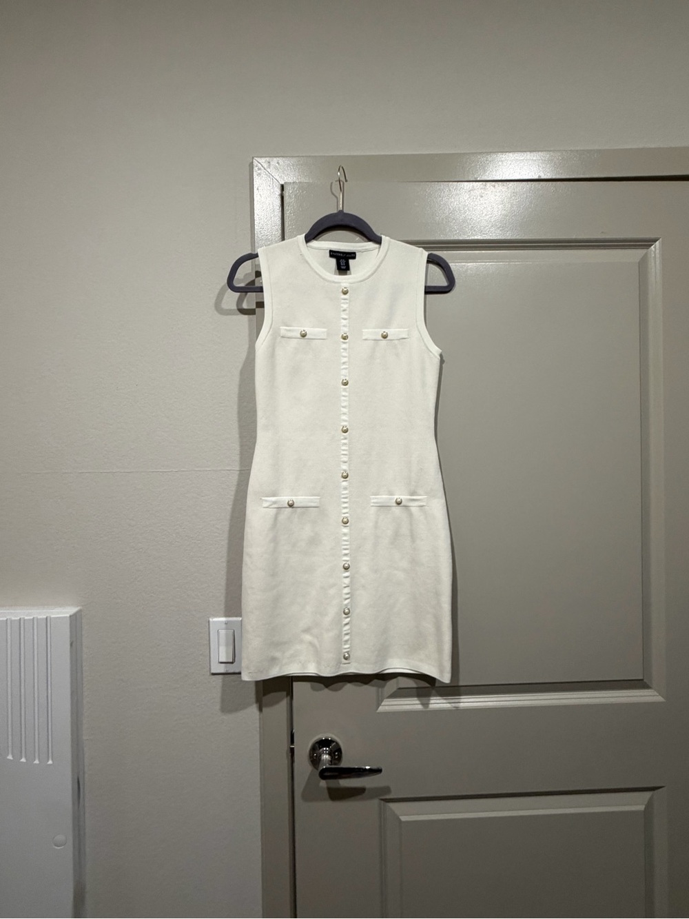 Sincerely Jules Cream Pearl-Trim Sleeveless Mini Dress
